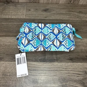 Borsa cosmetica media Vera Bradley Go Fish blu da viaggio trapuntata prezzo al dettaglio consigliato $35 - Foto 1 di 4