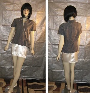 KARIN STEVENS Woman Teen b+w polka dot reverse-Y-neck casual blouse Petite 14 - Picture 1 of 5