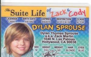 Dylan Sprouse the Suite Life of Zack and Cody collectors card Drivers License - Picture 1 of 1