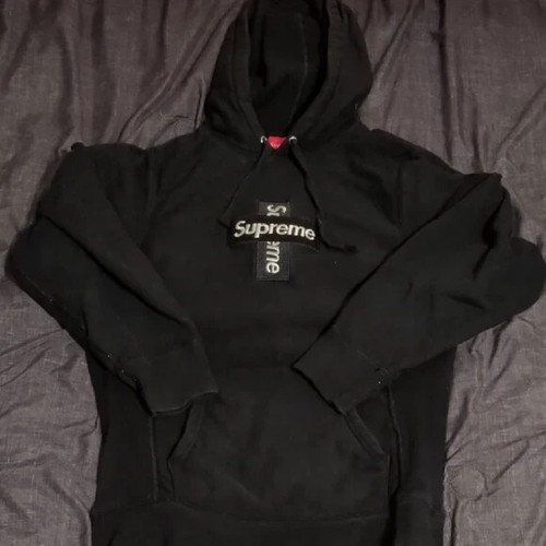 Autentica felpa con cappuccio Supreme Cross Box Bogo nera taglia media *RARA*