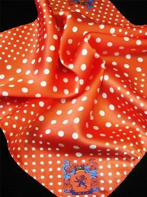 New 14" 100% Silk Pocket Square--Reddish Orange Polka-M3 - Image 1 of 3