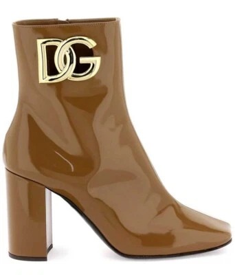 Dolce & Gabbana Logo-Placa Puntera Cuadrada Botas DG Botines Charol Talla 38 NUEVO Foto 1 de 4