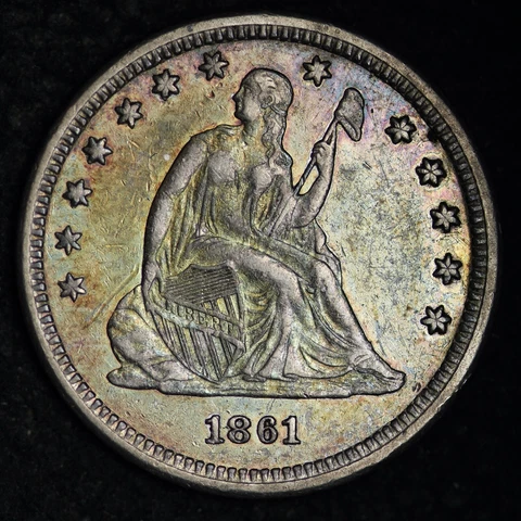 1861 Seated Liberty Silver Quarter CHOICE AU+ ORIGINAL TONING! E311 QBR Cover
