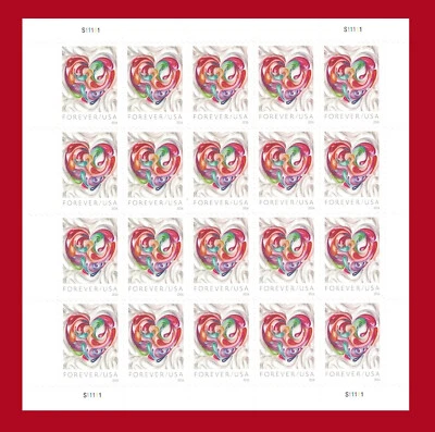 Love Quilled Paper Heart Forever Stamp, Sheet of 20, MHN, Scott 5036, Wedding - Image 1 of 3