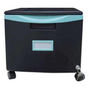 Storex Single-Drawer Mobile Filing Cabinet, 14.75w x 18.25d x 12.75h, Black/Teal - Picture 1 of 4