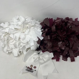 Lot 2 Chasse Custom 1-Color Plastic Pom 6" Streamers Maroon & White - Picture 1 of 5