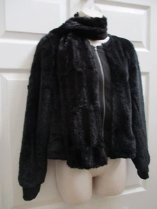 Relativity Women's Petite Medium Black Fluffy Faux Fur Jacket & Neck Scarf New - Picture 1 of 19