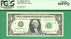 LOW SERIAL - D 00000131 A - 1977 $1 FRN - PCGS GEM 66 PPQ - Fr 1909-D CLEVELAND - Picture 1 of 2