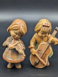 ANRI Wood Figures Hand Carved Wood Girl with Violin and Girl with Violin Italy - Picture 1 of 16