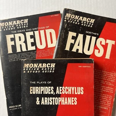 Lot of 3 Monarch Review Notes & Study Guide Books - EURIPIDES FREUD GOETHE FAUST - Image 1 of 4