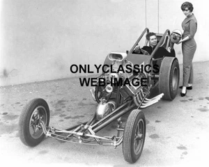 1961 SCHRANK BROS SLINGSHOT DRAGSTER AUTO RACING HOT ROD 8x10 PHOTO TROPHY GIRL - Picture 1 of 1