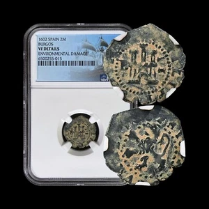 SPAIN. 1602, 2 Maravedis - NGC VF - Philip III, Burgos, Lion B 15 - Picture 1 of 5