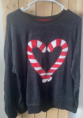 *SECRET TREASURES  PAJAMA TOP *SIZE XL (16-18)  PJ  SHIRT* CANDY CANE HEART XMAS - Image 1 of 2