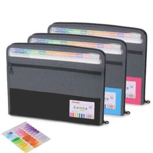 Accordion File Folder Expanding Zipper Document Letter Organizer 13 Pocket Label - Picture 1 of 14