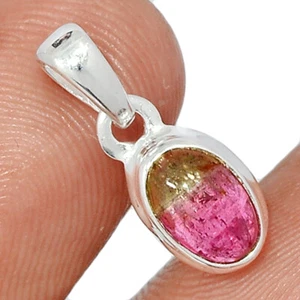 Natural Watermelon Tourmaline 925 Sterling Silver Pendant Jewelry CP54601 - Picture 1 of 1
