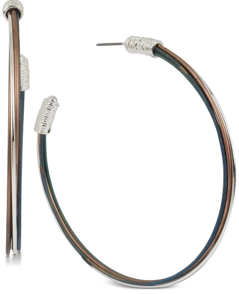 Robert Lee Morris Silver Tone Mixed Patina Open Hoop Earrings Jr1aa