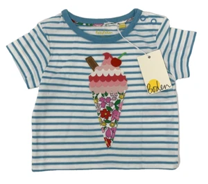 NWT Baby Boden Girls 3 Months Aqua Striped Ice Cream Appliqué Shirt - Picture 1 of 8