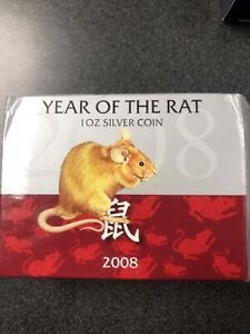 2008 New Zealand 1oz Silver Coin - Coloured Coin - Year Of Rat 