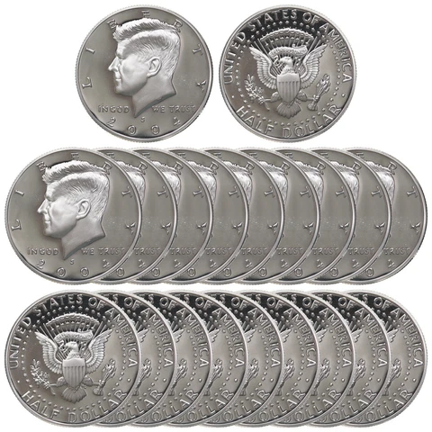 2004 S Kennedy Half Dollar Roll Gem Deep Cameo 90% Silver Proof 20 US Coins Cover