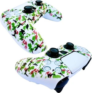PS5 Controller Skin | Silicone Protector Cover Skin - Camo White/Green + 8 Caps - Picture 1 of 4