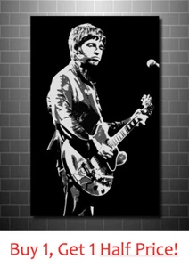 IMPRESIÓN DE ARTE DE PARED LIENZO ARTE POP OASIS NOEL GALLAGHER - ENMARCADO BLANCO Y NEGRO - Imagen 1 de 3