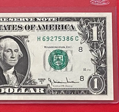 1977 A $1 DOLLAR BILL ( ST LOUIS H ) UNCIRCULATED - Image 1 of 3