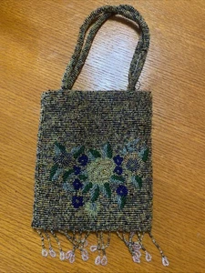 Vintage  Evening Bag Purse  Heavy Beaded Floral Fringe  6” X 7” - Picture 1 of 5