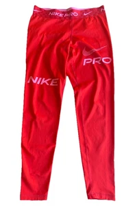 Nike Pro Women's Mid-Rise Full-Length Graphic Training Leggings Gym Red Large - Picture 1 of 5
