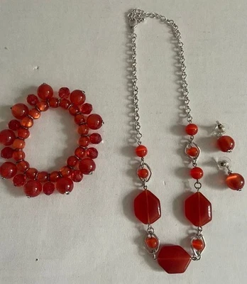 Collar, pulsera y par de pendientes perforados ajustables con cuentas de vidrio naranja de 4 piezas Foto 1 de 4