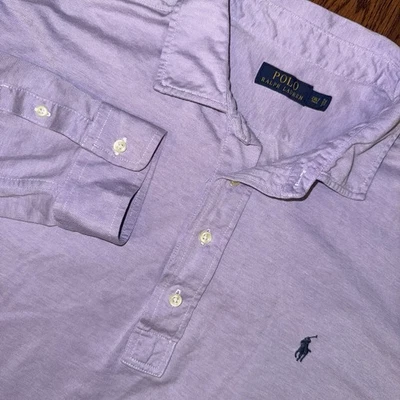 Polo Ralph Lauren Long Sleeve 1/4 Button Up Knit Oxford Men’s 2XLT Purple - Image 1 of 4
