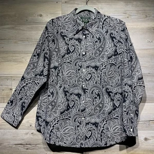 Lauren Ralph Lauren Non-Iron Shirt Button-Up Women's 1X Paisley Preppy Career - Picture 1 of 6