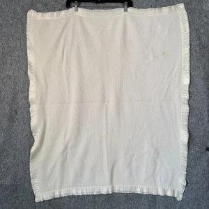 Vintage weiß Acryl Thermo Waffelmuster Baby Decke Satin Nylon Borte 40"x34" - Bild 1 von 10