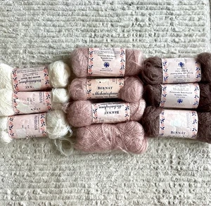 Lote de 10 hilos vintage Bernat Mohairspun mezcla de lana mohair crema rosa marrón suave - Imagen 1 de 10