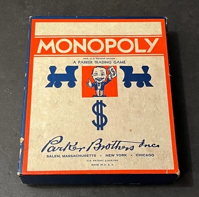MONOPOLY Board Game Box Wood Pieces 1935/36 Parker Brothers Old Papers No Board - Image 1 of 4