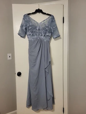 Dusty Blue Formal Dress size 12 Wedding Long Lace Princess A-Line Corset NEW - Image 1 of 4