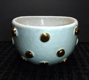 Vintage Mid Century Bitossi Schale Vase weiß applizierte Punkte Metallic Gold Punkte 3,5" H - Bild 1 von 15