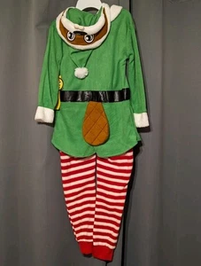 NWT Youth Bucees Beaver Tail Santa Hat One Piece Zip Pajamas PJ Elf Costume XS S - Picture 1 of 8