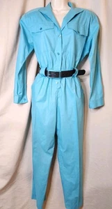 Vintage 80er Jumpsuit Joan Walters Damen Gr. 13 aquablau Rollriegel SLV Militär kastig - Bild 1 von 14