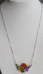 Jade of Yesteryear Sterling Silver Necklace Purple Yellow Jade Peridot JOY #205V - Picture 1 of 9