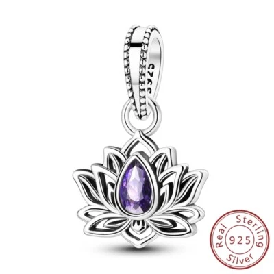 MULA Frauen 925 Sterling Silber DIY Charms CZ Lila Lotus Blume Für Armbänder - Bild 1 von 4