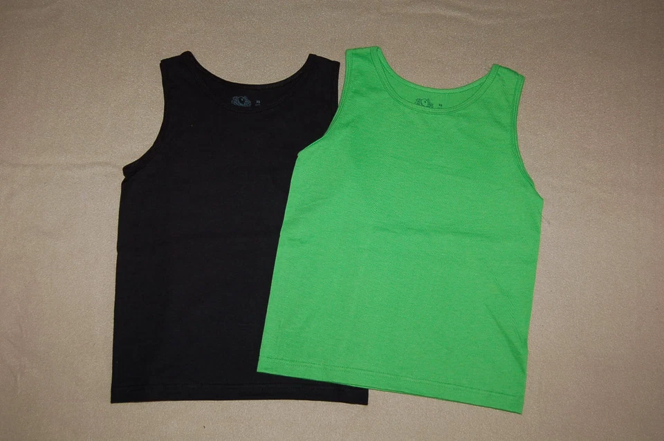 LOTE DE DOS camisetas sin mangas para niños color liso NEGRO Y VERDE LIMA camisa XS Foto 1 de 1