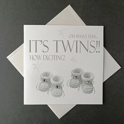 Oh What Fun...It's Twins!! How Exciting! New Baby - Blank Inside 16cm x 16cm - Image 1 of 4