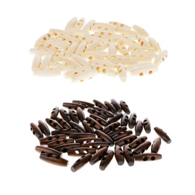 100Pcs Wooden Duffle Coat Toggle 2 Hole Buttons Knitwear Haberdashery Sewing - Image 1 of 4