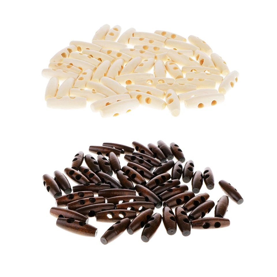 100Pcs Wooden Duffle Coat Toggle 2 Hole Buttons Knitwear Haberdashery Sewing - Image 1 of 4