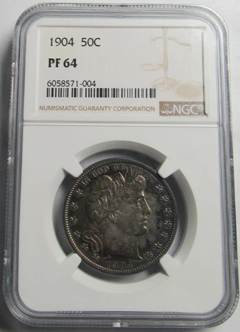 1904 Barber Half Dollar, Stuning Rainbow Proof Toner, NGC PF64 Cover