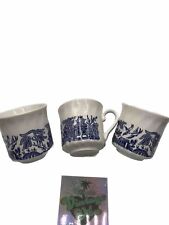 Lot Of 3 Churchill 1970s Chinoiserie English Cobalt Blue Willow Coffee Tea Cups