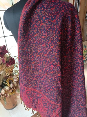 THICK WARM gift yak wool shawl handmade Reversible design Throw jamavar Blanket - Image 1 of 4