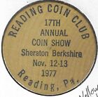1977, Reading Pennsylvania Coin Club 17e spectacle, jeton, TEINTE JAUNE nickel en bois