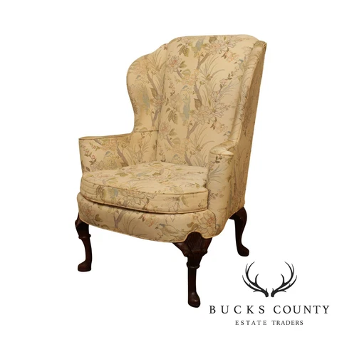 Hickory Chair Vintage Mahogany Queen Anne Style Wing Chair Frame Cover