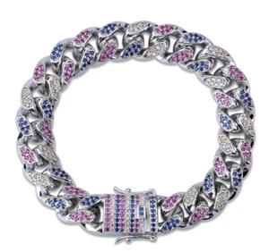Ice Out 14MM Miami Cuban Link Bracelet 14k Gold Finish Bling Down - Rainbow - Picture 1 of 9